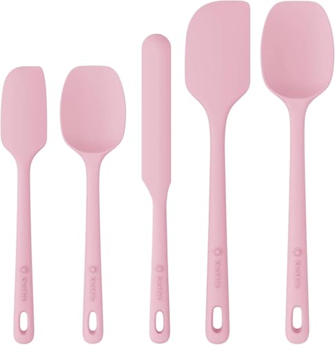 ChefAide 5 Pieces Silicone Spatula Set, Food Grade Rubber Spatula, Upgrade Strong Handle with Ergonomic Grip, Heat Resistant Up to 600°F for Nonstick Cookware, Cooking - color: Pink, size: 5 pieces