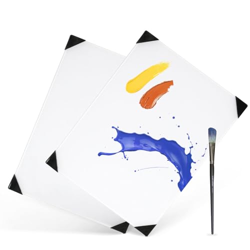 Glass Palette for Oil Painting, 12 x 9 Inches, Ultra White, Easy to Clean - color: 2pcs-white, size: 12" x 9" x 0.2"