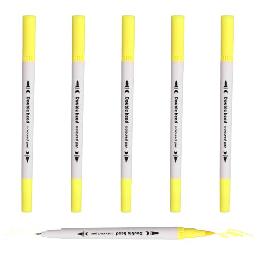 PATIKIL 6Pack Dual Brush Markers, Neon Yellow Watercolor Fine and Brush Tips Pens Colored Marker Calligraphy Coloring Art Supplies Set for Coloring Book Illustration Sketching Journaling - color: Neon Yellow
