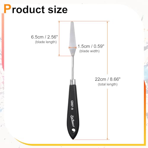 HARFINGTON Palette Knife Painting Tool 8.66" Stainless Steel Pointed Blade Spatula Painting Pallet Knife with Hole Design Beech Wood Handle for Oil Acrylic, Black/Silver - size: 8.66" x 2.56" x 0.59"
