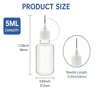 2pc 5ml Precision Needle Tip, Empty Dropper Plastic Bottles, glue needle applicator, Applicator DIY Quilling Tool Squeeze Bottle for Paper Quilling DIY Craft