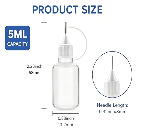 2pc 5ml Precision Needle Tip, Empty Dropper Plastic Bottles, glue needle applicator, Applicator DIY Quilling Tool Squeeze Bottle for Paper Quilling DIY Craft