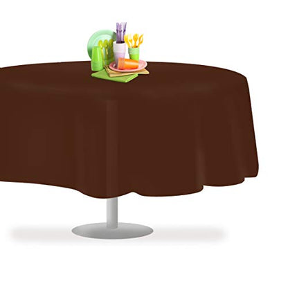 Grandipty Plastic Table Cloth Disposable 12 Pack 84" Round Brown | Plastic table covers, durable disposable tablecloths, fade and tear-resistent table cover for party, event