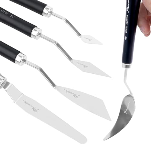 PHOENIX Flexible Palette Knife Set - 5 Pieces Stainless Steel Painting Knives with Gift Box, Art Knife with Wood Handle, Paint Spatula for Oil Acrylic Paint
