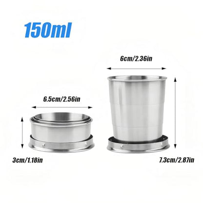 Stainless Steel Collapsible Cup, 150ml Camping Folding Cup Retractable Travel Mug with Lid Keychain Portable Drinking Outdoor Demountable Stackable Expandable Protective Cap for Hiking Picnic(M) - size: M