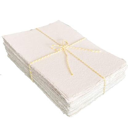 Bitskit 170 GSM Handmade Cotton Deckle Edge Paper – Lightweight, Textured Sheets for Invitations, Stationery, Journals, and Art Projects (Pack of 50) (4 x 6 inch) - size: 4 x 6 inch