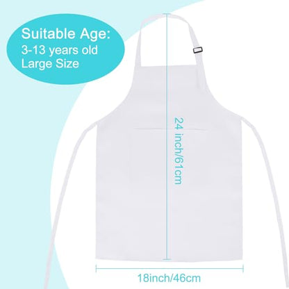 10 Pack Kids Apron Adjustable Children Apron with 2 Pockets Children Chef Painting Aprons for Cooking Baking Painting Crafts Making (White) - color: White