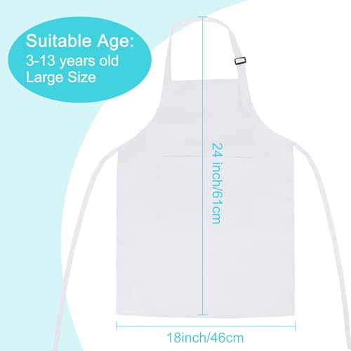 10 Pack Kids Apron Adjustable Children Apron with 2 Pockets Children Chef Painting Aprons for Cooking Baking Painting Crafts Making (White) - color: White