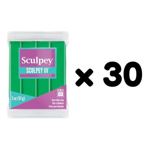 Sculpey Oven-Bake Clay, 2 oz. Bars, Sculpey III Emerald Green, 30 Bars | Polymer Clay, Perfect for Jewelry, Home Decor, and General Crafting - size: 2 oz. Emerald Green (30-Pack)