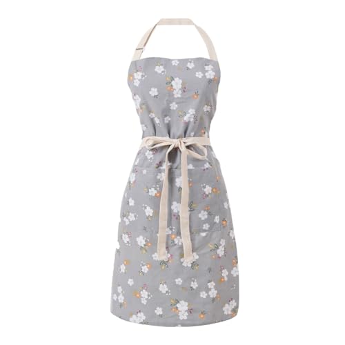 Aoomzoon Kitchen Aprons for Women with 2 Pockets,Double Sided Vintage Adjustable Apron for Gardening Cooking Arting Painting - color: Grey