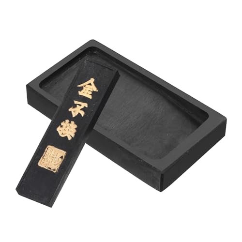 PATIKIL 5 Inch Chinese Calligraphy Inkstone with Ink Stick, Rectangle Ink Stone Tray for Traditional Calligraphy Practice Painting Drawing, Black - size: 5 Inch