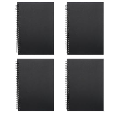 4 Pcs A5 Size Spiral Notebook, 8.3 In x 5.9 In Softcover 8mm Ruled 60 Sheets/120 Pages for Study Office, Travel and Notes (black)