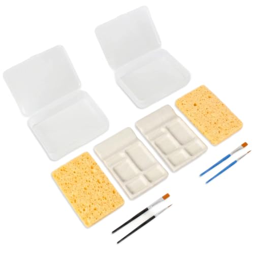 2Pcs 3-in-1 Ceramic Watercolor Palette, Travel Watercolor Palette—Simple, Portable, and Practical; Easy to Clean and Storage, Ideal for Watercolor Painting, Oil Painting, and Painting Toys. (2)