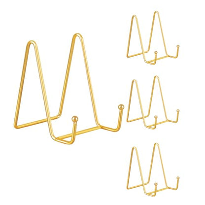 4 Pack Gold Mini Display Easels, Frame Holder Stands | Versatile Welcome Sign & Photo Stand for Tabletop Decor, Plates, and Artistic Work