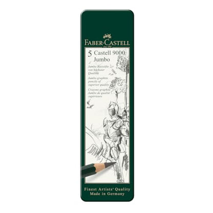 Faber-Castell 5 Piece Quality Castell 9000 Jumbo Graphite Pencils in a Tin, Including HB, 2B, 4B, 6B and 8B,Black