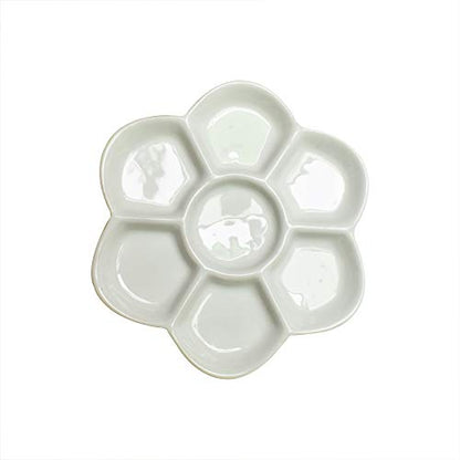 Yuauy 5" Diameter Flower Paint Palette Glazed Watercolor Painting Mixing Ceramic Palette