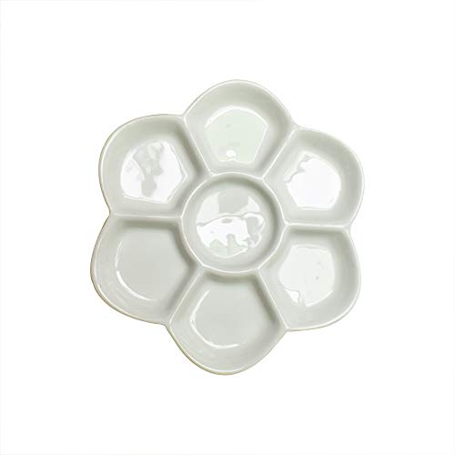 Yuauy 5" Diameter Flower Paint Palette Glazed Watercolor Painting Mixing Ceramic Palette