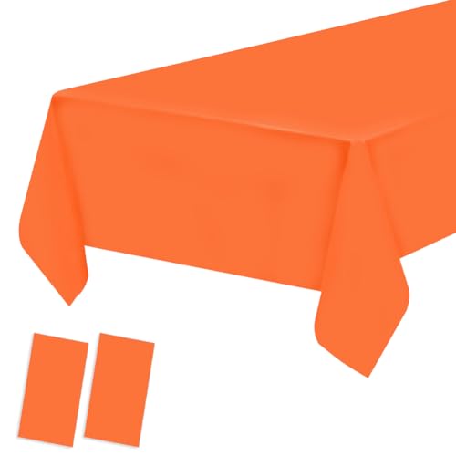 2 Pack Plastic Tablecloths - Disposable Table Covers, Christmas BBQ Picnic Birthday Wedding Parties Xmas TableCloths, Oil-proof, Thin Orange Table Cover, 54 x 108 In - color: Orange