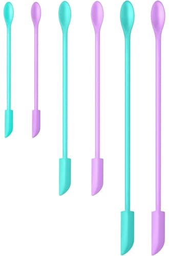 Silicone Spatula Set 6Pcs, Mini Jar Scraper for Makeup & Food | Mini spatulas reach every last drop in jars and bottles, reducing waste for food, cosmetics and personal care products. - color: Blue and purple