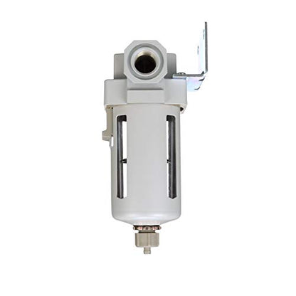PneumaticPlus SAF400-N04B Compressed Air Particulate Filter 1/2" NPT | 10 Micron Element, 211 SCFM, 1/2" NPT, Polycarbonate Bowl, Manual Drain, 150 PSI Max, Mounting Bracket Included - style: Poly Bowl - Manual Drain