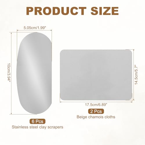 YOKIVE 6Pcs Steel Pottery Tools, Serrated Scraper Clay Ribs 3.94" x 1.99" Stainless Steel Sculpture Modeling Cutter Ceramic Tools with 2 Gray Chamois Cloth - color: Gray Chamois Cloth, size: 3.94" x 1.99"