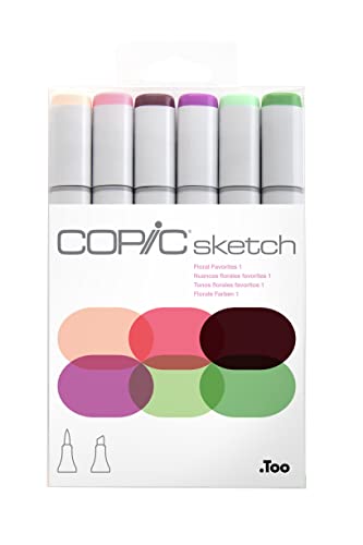Copic Sketch Alcohol Markers, 6 Color Dual Tip Art Marker Set – Blendable Brush Tips for Drawing, Sketching, and Illustration – Professional Set for Adults/Teen Artists & Creators - Floral Favorites 1 - color: Floral Favorites 1