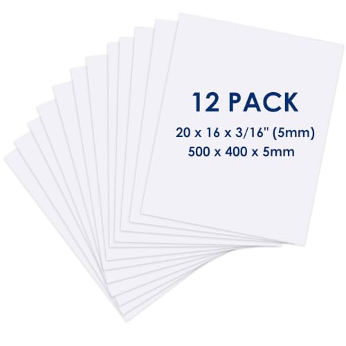 Foam Board 16 x 20 x 3/16"(5mm), Foam Core Board Sheets, White Poster Board | 12 Pack, Acid Free Foamboard, Rigid Sign Board for Mounting, Framing, Backing, Display, Presentation, Prints, Crafts & Art - size: 16x20 in 12 Pack