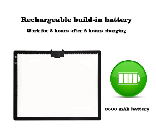 YINGWOND Rechargeable A3 LED Light Pad with Carry Bag, Adjustable Brightness Light Box with 3 Colors, Built-in Stand, 2500mAh Battery, Magnetic Clip, Light Board for Tracing Diamond Painting Sketching - style: Rechargeable-A3 Black+Padded case