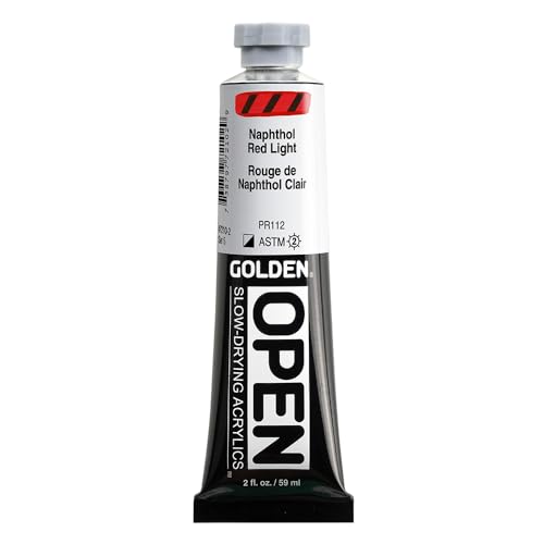 GOLDEN OPEN Slow-Drying Acrylics, Naphthol Red Light, 2 fl. oz. Tube - color: Naphthol Red Light, size: 2 Fl Oz (Pack of 1)