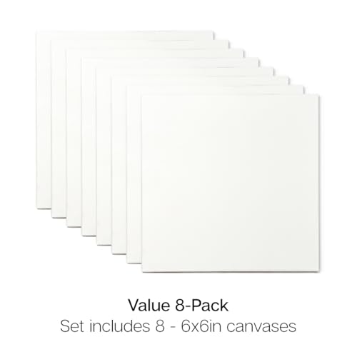 KINGART 838-8 Stretched White Canvas for Painting, 6 x 6 Inch, Pack of 8 | 100% Cotton, Gesso Primed, 5/8" Stretcher Bars, Ready to Paint - size: 6 x 6 Inch
