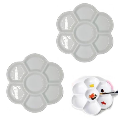 2Pcs White Porcelain Watercolor Palette - Washable Ceramic Paint Tray with Non-Stick Surface, Professional Artist-Grade Mixing Palette for Studio and Outdoor Painting