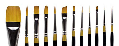KINGART Premium Original Gold Series Handcrafted Golden Taklon Multimedia Artist Brushes, Set of 12, Black Glosss Handle, for Oil, Acrylic, Watercolor & Gouache Paints