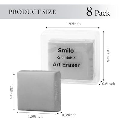 Smilo Kneaded Erasers for Artists, Gray Moldable Putty, 8-Pack - color: Gray