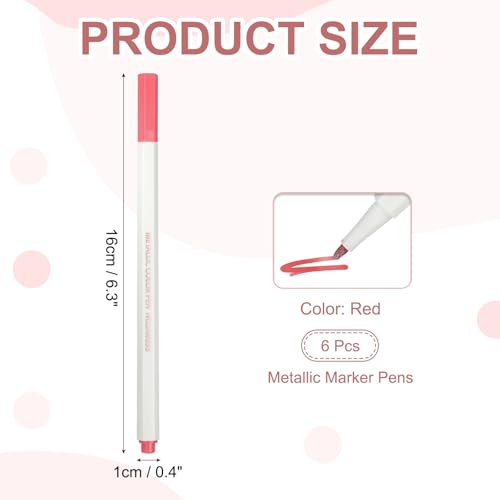 PATIKIL Metallic Marker Pens, 6Pcs Permanent Markers Medium Tip Quick Dry Paint Pen on Plastic Wood Stone Glass Canvas DIY Crafts Art Supplies for Drawing Writing Marking, Red - color: Red