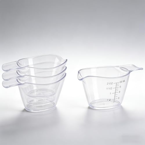 4 Pack Small Measuring Cups, 2oz/60ml Mini Measuring Cup with tsp/Tbsp/oz/ml Markings, Clear Easy-Read Scale for Kitchen, Resin