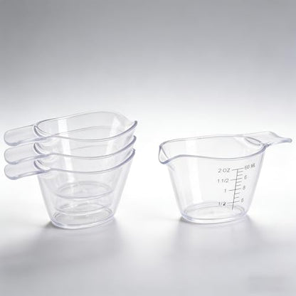 4 Pack Small Measuring Cups, 2oz/60ml Mini Measuring Cup with tsp/Tbsp/oz/ml Markings, Clear Easy-Read Scale for Kitchen, Resin