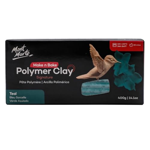 Mont Marte Make n Bake Polymer Clay Signature Teal 400g (14.1oz) Block, Bake in Oven, Soft and Smooth, Sculpting, Craft, DIY Décor, Jewelry - color: Teal, size: 14.1oz