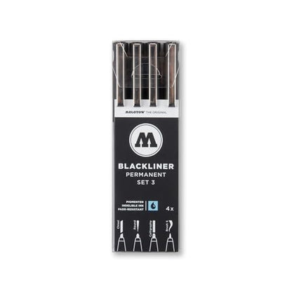 Molotow Blackliner Pen 4-Pen Set 3 - Calligraphy, Chisel, Brush S & Round Tips, 1 Set Each - style: Matte Textured Barrel with Chisel, Round, Calligraphy, and Brush S Tips