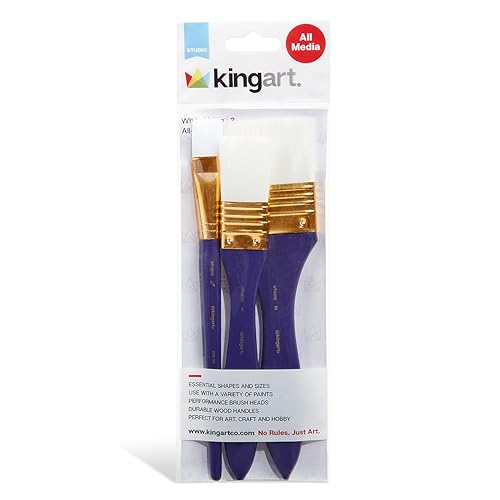 KINGART 3-Piece Paint Brushes, Acrylic Painting Brush Set, Watercolor Brushes, Acrylic Brushes for Oil Watercolor, Nail Miniature Detailing, and Rock Painting