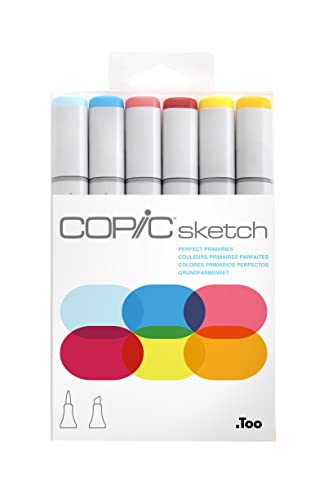 Copic Sketch, Alcohol Markers, 6 Colors Dual Brush Tip Art Marker for Adults, Blendable Sketch Markers for Coloring Drawing & Illustration Art - Perfect Primaries - color: Perfect Primaries
