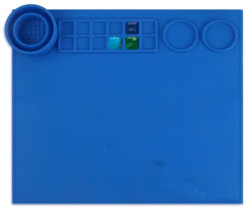 Silicone Painting Mat Art Mat with Cup Craft Paint Brush Cleaner Tool Artist for Kids Gift Clay DIY Creations Paint Tray Palette Craft Mats to Protect Table for Work Art Supplies (RoyalBlue) - color: Royalblue