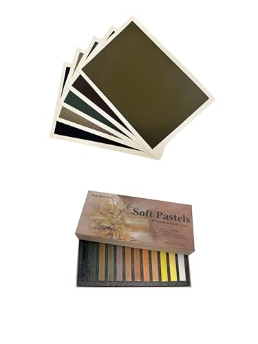 12-Pack Earth Tone Square Soft Pastels&10Sheets 5 Color Sanded Pastel Paper (15.4" x 10.7")