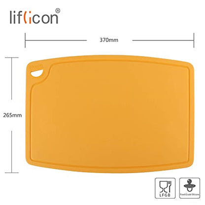 Liflicon Extra Large Thick Silicone Cutting Boards for Kitchen 14.6'' x 10.43'' Flexible Cutting Chopping Boards/Mats Non-slip Deep Drip Juice Groove, Dishwasher Safe-Yellow - color: Yellow, size: 14.6"L x 10.4"W