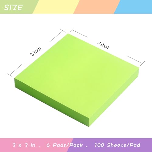OSBOO Sticky Notes 3x3 with Bright Colors, 6 Pads 100 Sheets/Pad (Green) | Bright Green Self-Stick Notes Pads, 600 Sheets Total, Easy to Stick and Remove, Perfect for Office, School and Home - color: Green