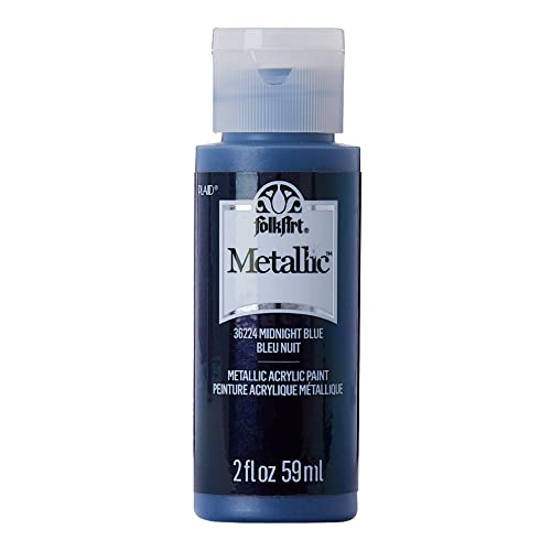 FolkArt Metallic Acrylic Craft Paint, Midnight Blue 2 fl oz Premium Metallic Finish Paint, Perfect For Easy To Apply DIY Arts And Crafts, 36224 - color: Midnight Blue, size: 2 Fl Oz (Pack of 1)