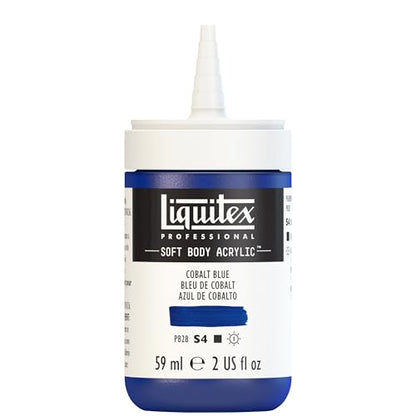 Liquitex Soft Body Acrylic Paint, 2-oz Bottle, Cobalt Blue | Low Viscosity, Highly Pigmented, Satin Finish, Retains Subtle Brush Strokes, Great Surface Coverage, Highly Versatile - color: Cobalt Blue, style: 2-oz Bottle