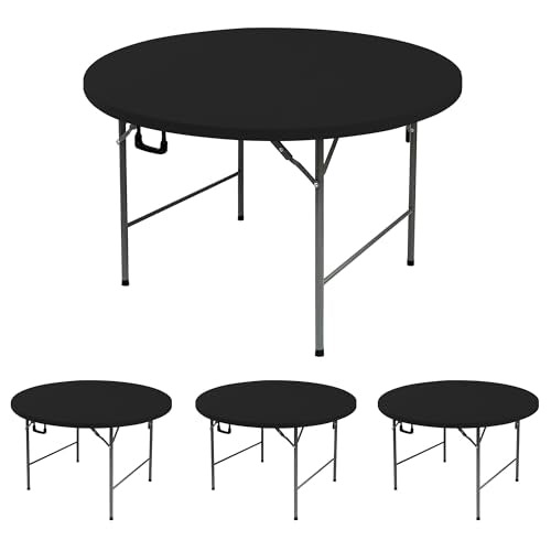 Round Fitted Tablecloth with Elastic-Black Spandex Table Covers 60 Inch | 4 Pack Spandex Stretch Windproof Washable Round Folding Banquet Tablecloths 5ft-Party Event Outdoor Wedding Trade Show Dining - color: Black, size: 60'' Round | 4 Pack