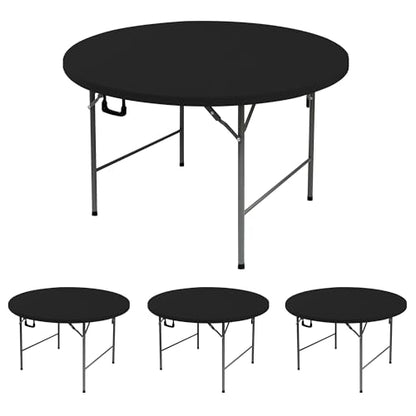 Round Fitted Tablecloth with Elastic-Black Spandex Table Covers 60 Inch | 4 Pack Spandex Stretch Windproof Washable Round Folding Banquet Tablecloths 5ft-Party Event Outdoor Wedding Trade Show Dining - color: Black, size: 60'' Round | 4 Pack