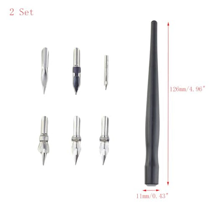 2 Set of Wood Dip Pens and Pen Nibs, Black - color: Black