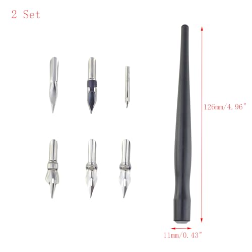 2 Set of Wood Dip Pens and Pen Nibs, Black - color: Black